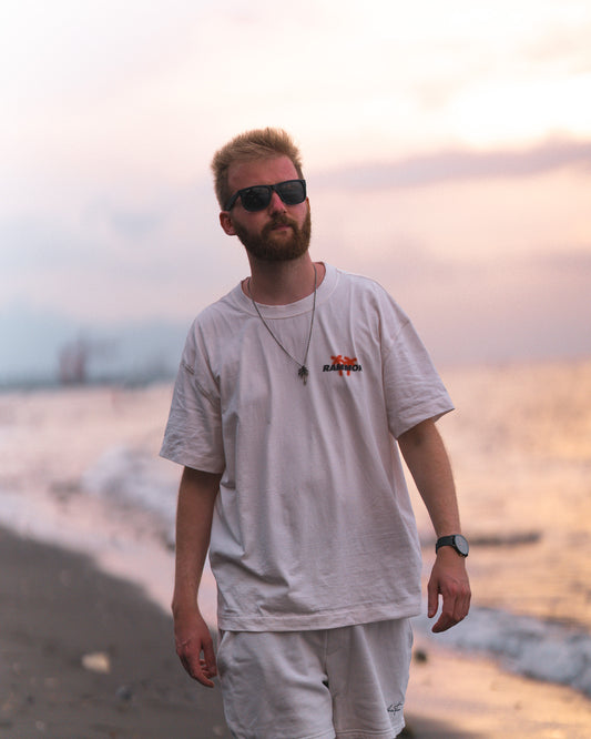 PALM TREE SWIRL OFF-WHITE // Oversize Unisex Organic Cotton T-Shirt