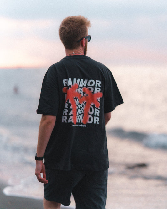 PALM TREE SWIRL OFF-BLACK // Oversize Unisex Organic Cotton T-Shirt