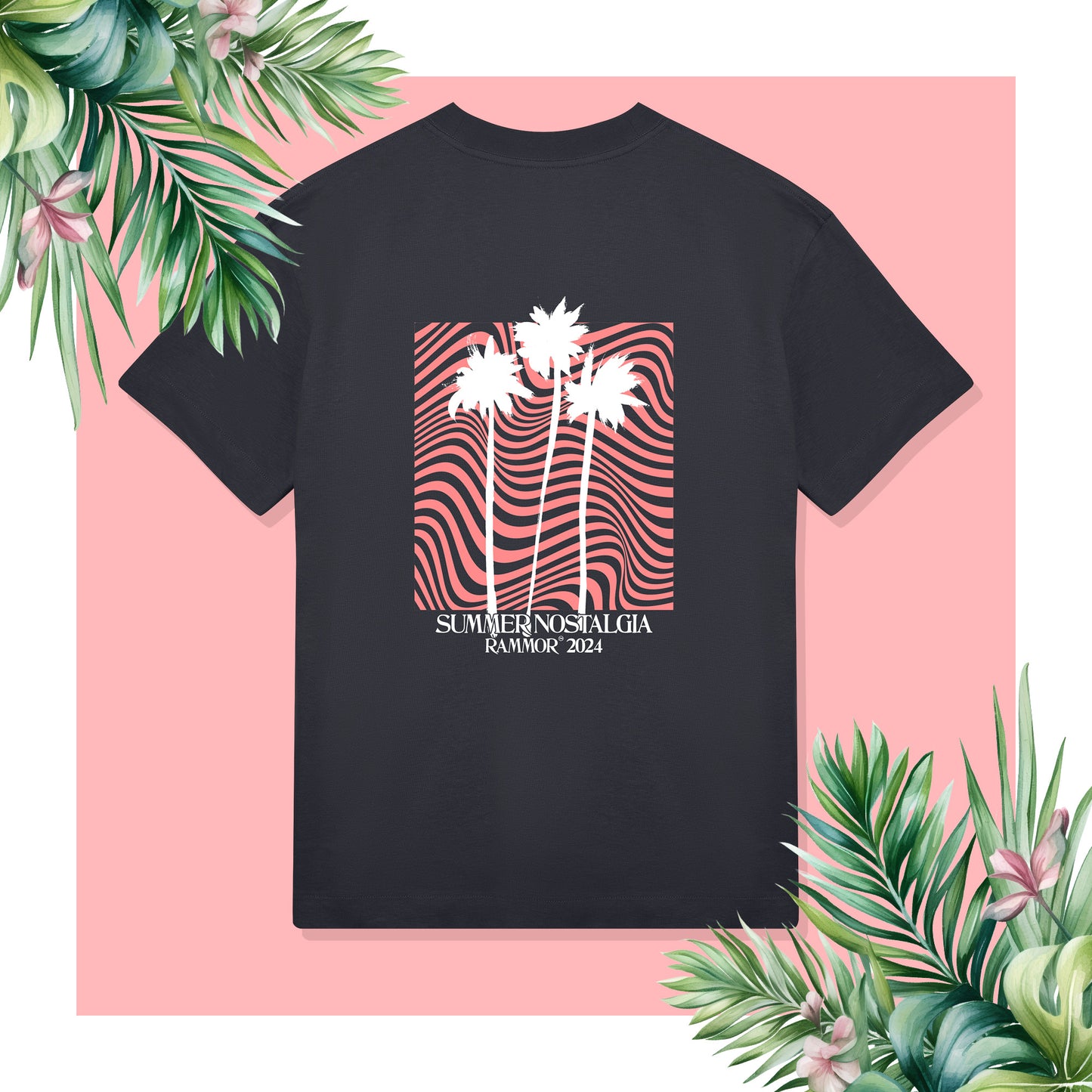WAVY PALM TREE OFF-BLACK - Oversize Unisex Organic Cotton T-Shirt