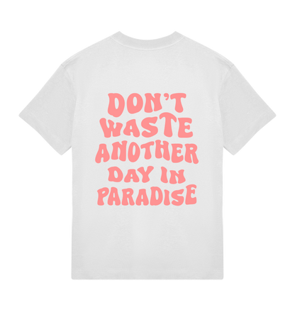🌴 PARADISE RAMMOR T-SHIRT OFF-WHITE RED // Oversize Unisex Organic Cotton T-Shirt